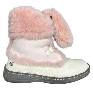 Born Women’s Pink Shearling Cream Leather Winter Boots Size US 9